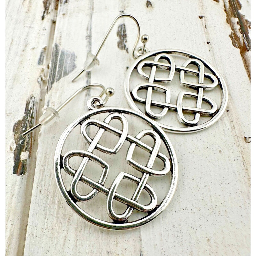 Silver Tone Heart Celtic Knot Earrings